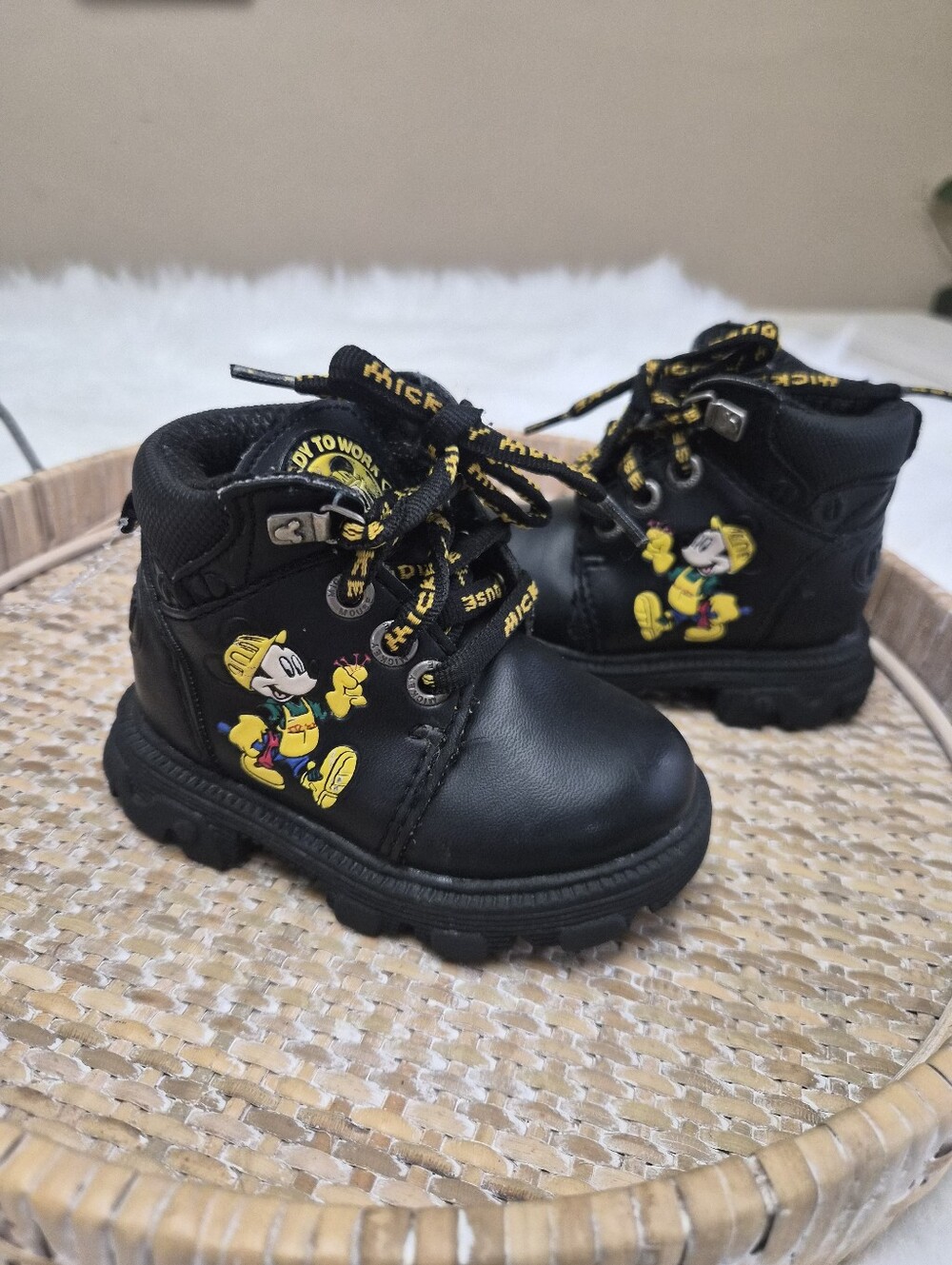 Vintage Baby Mickey For Kids Black Ankle Booties Shoes Size 5, Mickey Mouse